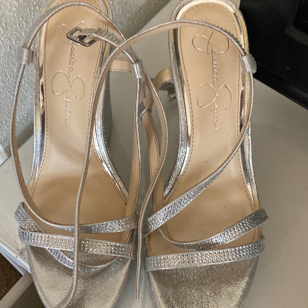 Jessica Simpson Metallic Silver Wedges